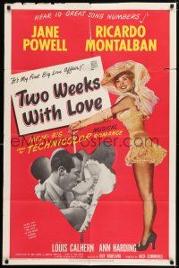 7h924 TWO WEEKS WITH LOVE 1sh '50 full-length image of sexy Jane Powell, Ricardo Montalban!