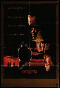 7h930 UNFORGIVEN 1sh '92 classic image of gunslinger Clint Eastwood w/back turned!