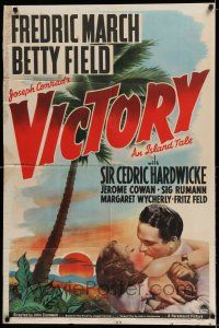 7h944 VICTORY style A 1sh '40 romantic artwork of Fredric March & Betty Field on tropical island!