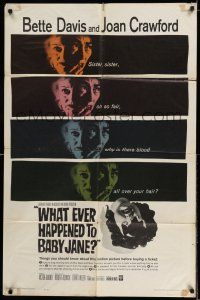 7h964 WHAT EVER HAPPENED TO BABY JANE? 1sh '62 Aldrich, scariest Bette Davis & Joan Crawford!