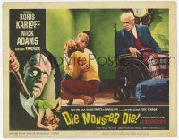 7j186 DIE, MONSTER, DIE LC #7 '65 Boris Karloff in wheelchair glares at Nick Adams & Susan Farmer!