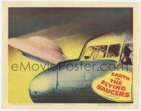 7j199 EARTH VS. THE FLYING SAUCERS LC '56 sci-fi classic, cool image of UFO flying by airplane!