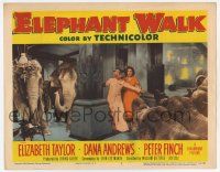 7j203 ELEPHANT WALK LC #7 '54 Elizabeth Taylor & old Indian guy surrounded by rampaging elephants!