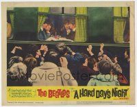7j283 HARD DAY'S NIGHT LC #4 '64 crowd of fans mob all four Beatles eating inside of train!
