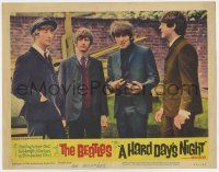 7j285 HARD DAY'S NIGHT LC #7 '64 great close up of all four Beatles standing around outside!