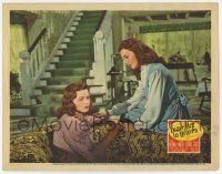 7j407 LEAVE HER TO HEAVEN LC '45 pretty Jeanne Crain comforts sad Gene Tierney sitting on couch!