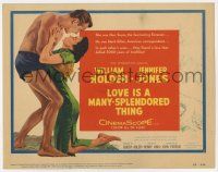 7j436 LOVE IS A MANY-SPLENDORED THING TC '55 romantic art of William Holden & Jennifer Jones!
