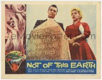 7j545 NOT OF THIS EARTH LC '57 close up of Morgan Jones & sexy Beverly Garland by tombstone!