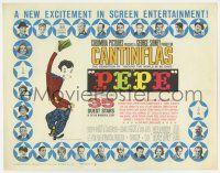 7j596 PEPE TC '60 cool art of Cantinflas, plus photos of 35 all-star cast members!