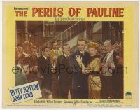 7j597 PERILS OF PAULINE LC #8 '47 Betty Hutton & John Lund stared at by a large crowd of people!