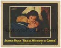 7j037 REBEL WITHOUT A CAUSE LC #5 '55 wonderful close up of young lovers Natalie Wood & James Dean!