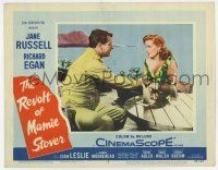 7j690 REVOLT OF MAMIE STOVER LC #7 '56 sexy Jane Russell & Richard Egan sitting at table by ocean!