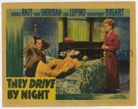 7j007 THEY DRIVE BY NIGHT LC '40 Ann Sheridan in bath robe stares at fully clothed George Raft!