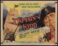 7k472 CAPTAIN KIDD style A 1/2sh '45 cool artwork of pirate Charles Laughton & his ship!