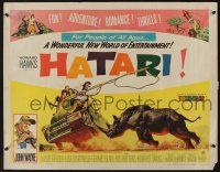 7k544 HATARI 1/2sh '62 Howard Hawks, artwork of John Wayne rounding up rhino in Africa!