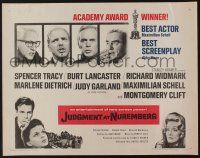 7k571 JUDGMENT AT NUREMBERG 1/2sh '62 Spencer Tracy, Judy Garland, Burt Lancaster, Dietrich!
