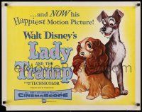 7k583 LADY & THE TRAMP 1/2sh '55 Walt Disney romantic canine dog classic cartoon!