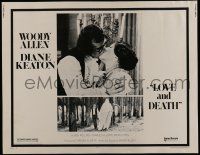 7k596 LOVE & DEATH style B 1/2sh '75 wacky Woody Allen & Diane Keaton romantic kiss close up!