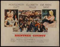 7k724 RAINTREE COUNTY style B 1/2sh '57 art of Montgomery Clift, Elizabeth Taylor & Eva Marie Saint!