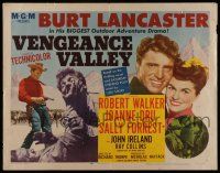 7k837 VENGEANCE VALLEY style A 1/2sh '51 close-up art of Burt Lancaster & Joanne Dru!
