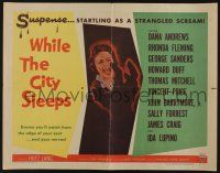 7k845 WHILE THE CITY SLEEPS style A 1/2sh '56 art of Rhonda Fleming in bikini, Fritz Lang noir!