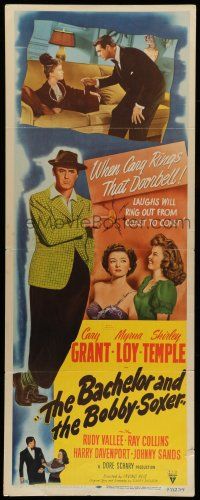 7k023 BACHELOR & THE BOBBY-SOXER insert '47 Cary Grant dates Shirley Temple & sexy Myrna Loy!