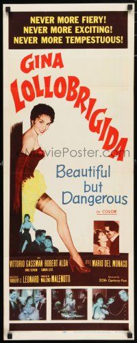 7k029 BEAUTIFUL BUT DANGEROUS insert '57 wonderful full-length art of sexy Gina Lollobrigida!