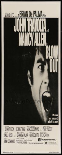 7k039 BLOW OUT insert '81 John Travolta, Brian De Palma, murder has a sound all of its own!