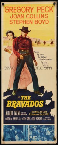 7k045 BRAVADOS insert '58 full-length art of cowboy Gregory Peck with gun & sexy Joan Collins!