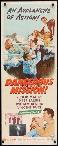 7k067 DANGEROUS MISSION insert '54 Victor Mature, Piper Laurie, an avalanche of action!