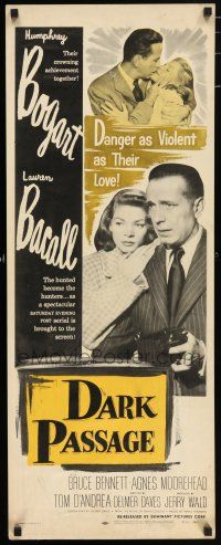 7k069 DARK PASSAGE insert R56 great close up of Humphrey Bogart with gun & sexy Lauren Bacall!