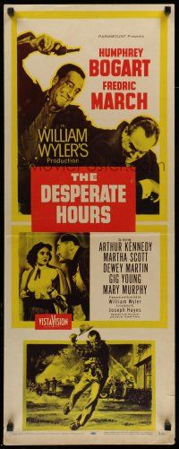 7k077 DESPERATE HOURS yellow style insert '55 Humphrey Bogart, Fredric March, William Wyler!