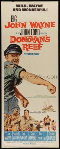 7k084 DONOVAN'S REEF insert '63 John Ford, great image of punching sailor John Wayne & Lee Marvin!