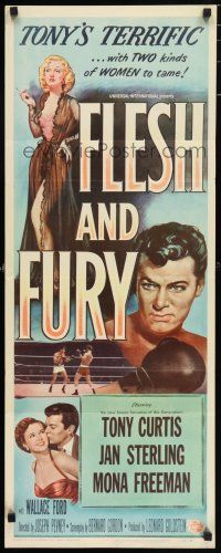 7k103 FLESH & FURY insert '52 boxer Tony Curtis has fury in his fists & naked hunger in his heart!