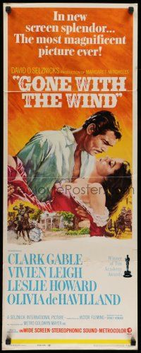 7k133 GONE WITH THE WIND insert R68 Clark Gable, Vivien Leigh, Terpning artwork, all-time classic!