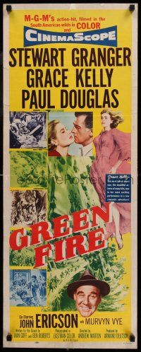 7k136 GREEN FIRE insert '54 art of beautiful full-length Grace Kelly + Stewart Granger!