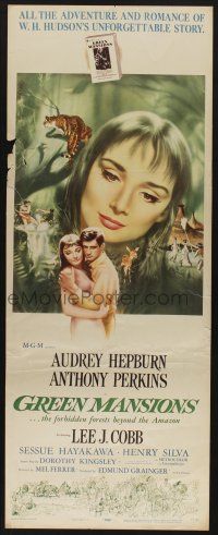 7k137 GREEN MANSIONS insert '59 cool art of Audrey Hepburn & Anthony Perkins by Joseph Smith!