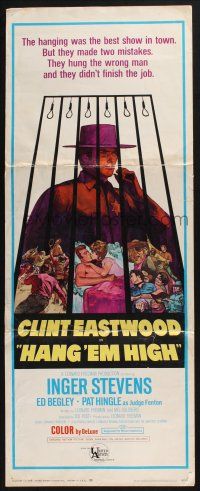 7k141 HANG 'EM HIGH insert '68 Clint Eastwood, they hung the wrong man, cool art by Kossin!