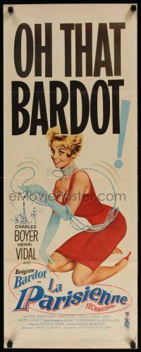 7k185 LA PARISIENNE insert '58 great sexy artwork of Brigitte Bardot in red dress!