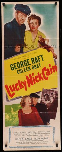 7k214 LUCKY NICK CAIN insert '51 great noir art of George Raft with gun & sexy Coleen Gray!
