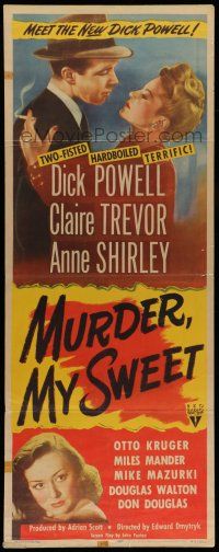 7k246 MURDER, MY SWEET insert '44 Dick Powell, Claire Trevor, Chandler's Farewell My Lovely!