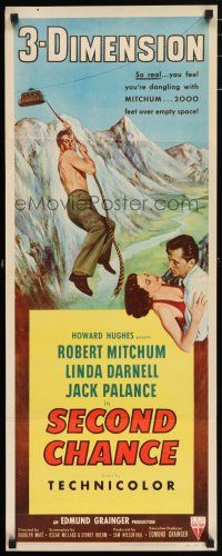 7k324 SECOND CHANCE 3D insert '53 cool art of barechested Robert Mitchum & Linda Darnell!