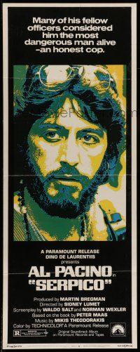 7k327 SERPICO insert '74 cool close up image of Al Pacino, Sidney Lumet crime classic!