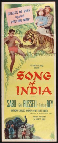 7k341 SONG OF INDIA insert '49 Sabu, Gail Russell & Turhan Bey + tiger & elephant!