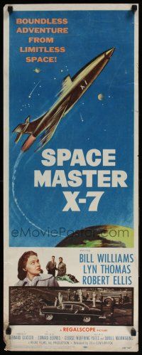7k346 SPACE MASTER X-7 insert '58 satellite terror strikes the Earth, cool art of rocket ship!