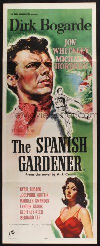 7k347 SPANISH GARDENER insert '57 Maureen Swanson, great close-up artwork of Dirk Bogarde!