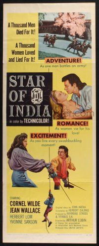7k354 STAR OF INDIA insert '56 Cornel Wilde, Jean Wallace, Lom, adventure, romance, excitement!