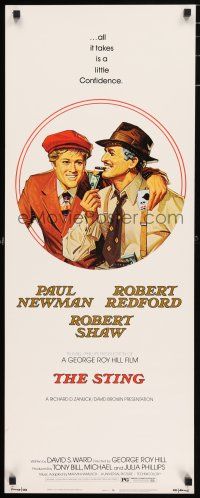 7k361 STING insert '74 best artwork of con men Paul Newman & Robert Redford by Richard Amsel!