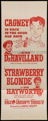 7k364 STRAWBERRY BLONDE insert R57 James Cagney w/pretty Olivia De Havilland & Rita Hayworth!