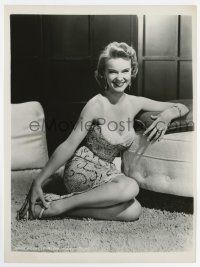 7m133 ANNE FRANCIS 7.75x10.25 still '50s sexy seated portrait smiling in skimpy low-cut dress!
